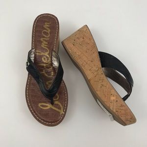 Sam Edelman Black Romy Cork Wedge Thong Sandal